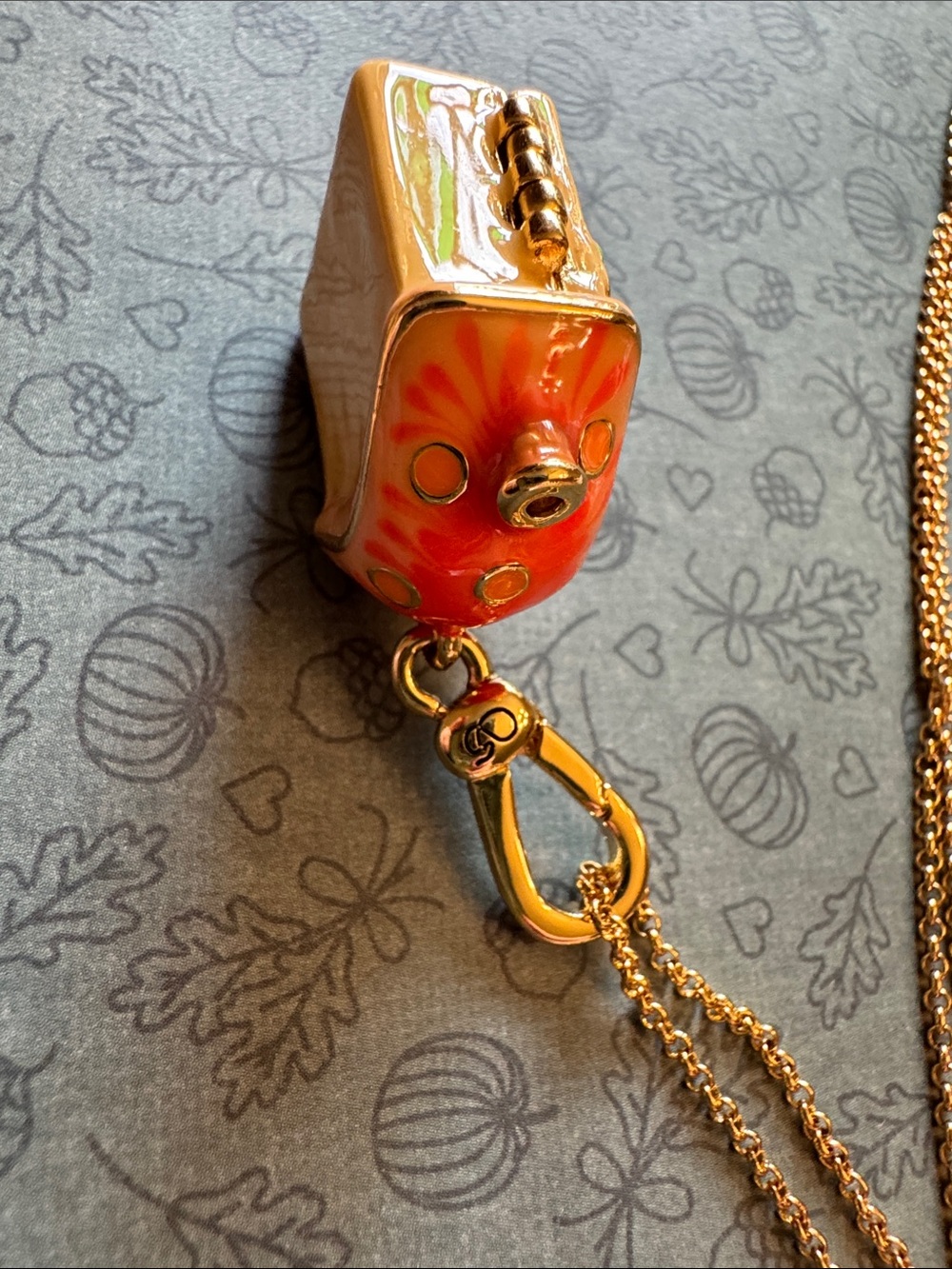 18K Gold Orange Mushroom House Cottagecore Pendant Locket Necklace - Picture 10 of 10